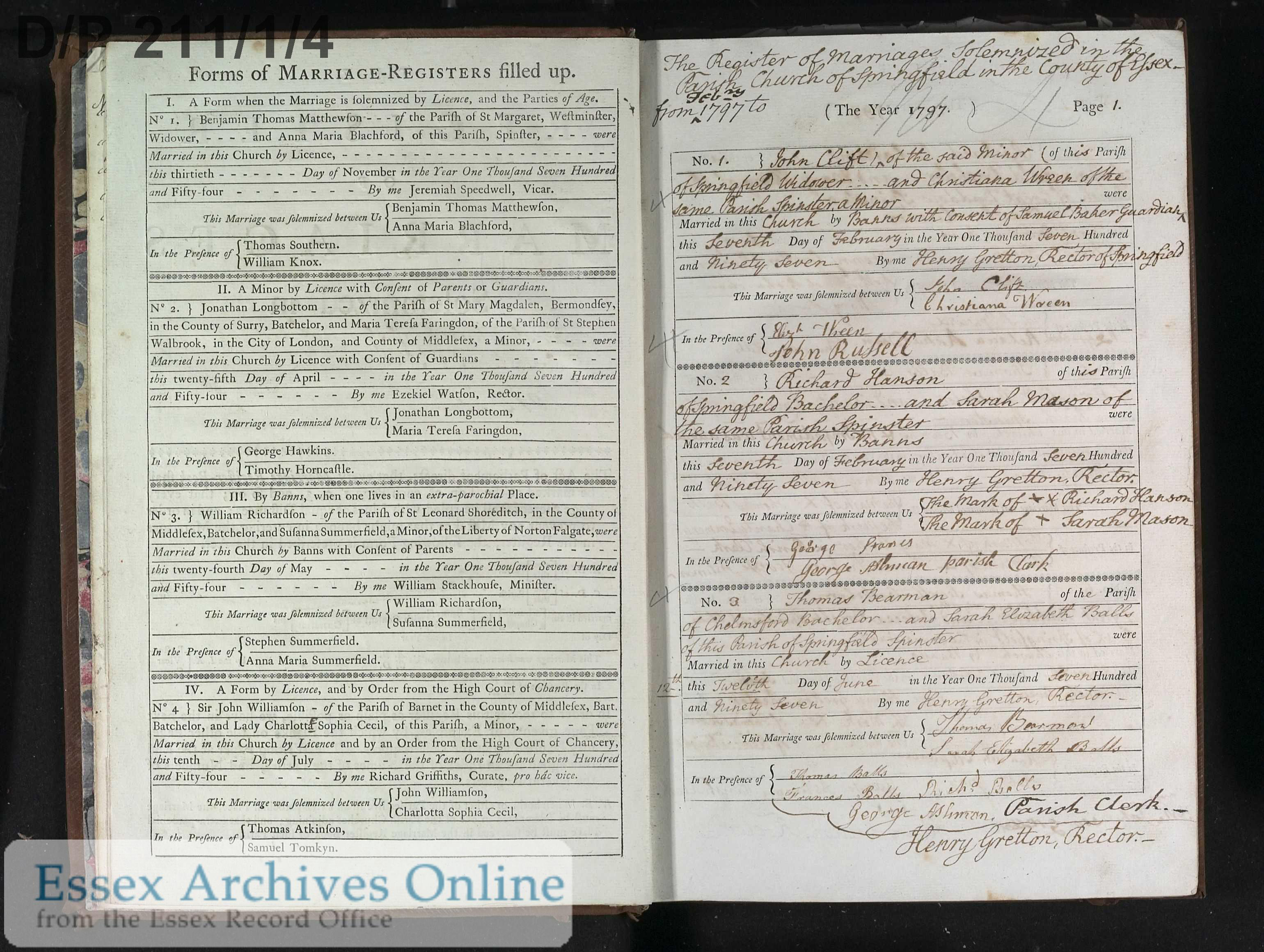 12th June 1797 marriage of Sarah Elizabeth Balls to Thomas Bearman, both signed their own names, witnessed by Thomas, Frances and Richd Balls